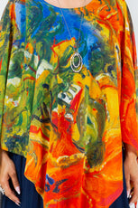 034- Sterling Styles Orange and Olive Beaded Detail Poncho