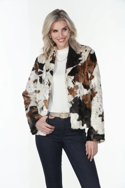 005- Aris A Cow Print Faux Fur Jacket