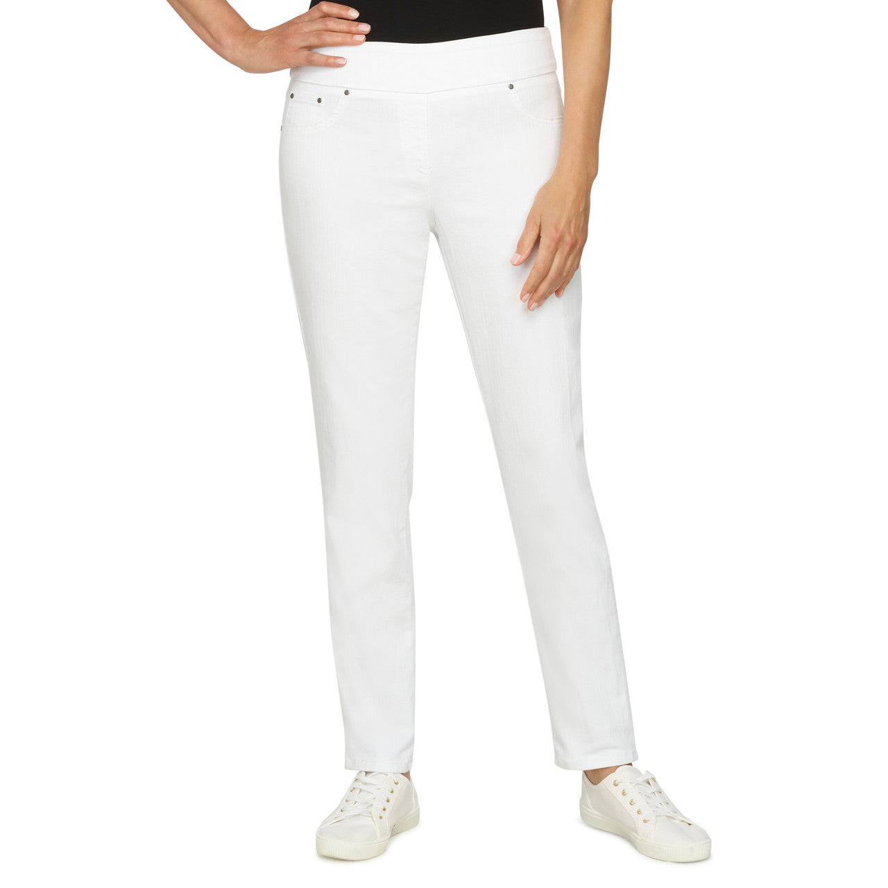 036- Ruby Road White Petite Stretch Faux Pocket Jeans