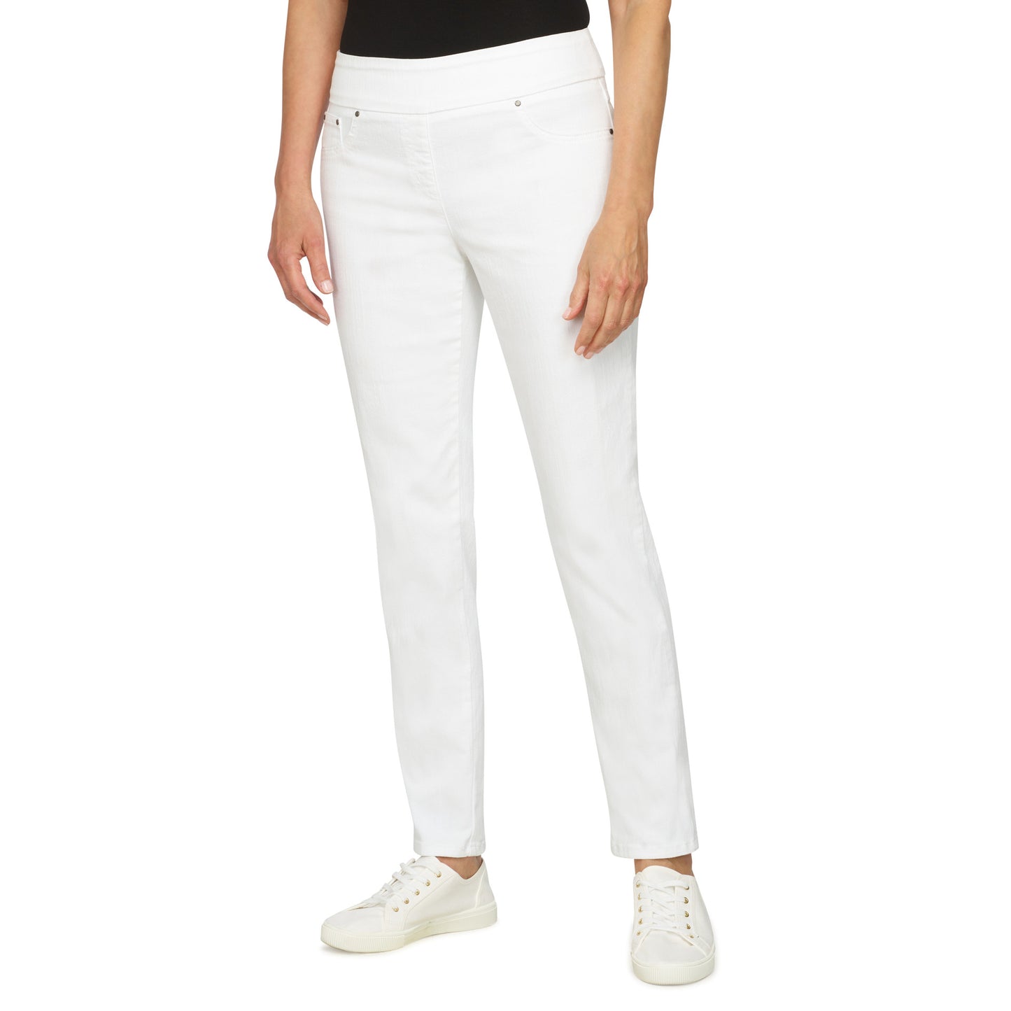 036- Ruby Road White Petite Stretch Faux Pocket Jeans