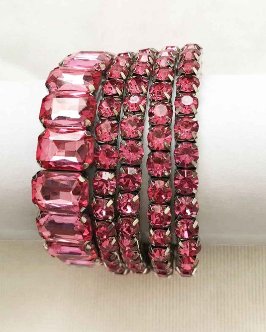 B-117  Pink 5 Row Crystal Stretch Bracelet