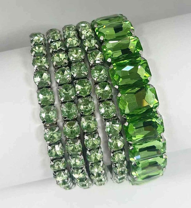 B-116  Green 5 Row Stretch Crystal Bracelet