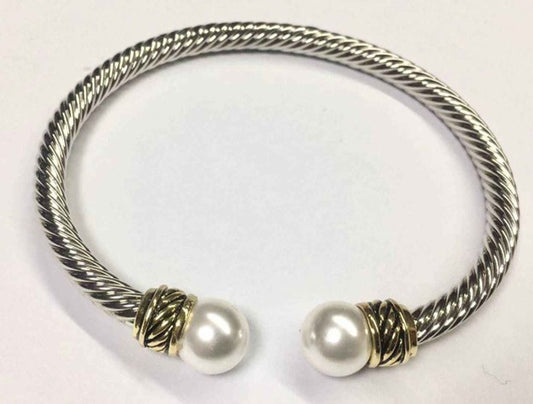 B-119  Designer Inspired Pearl Tip Cable Bracelet