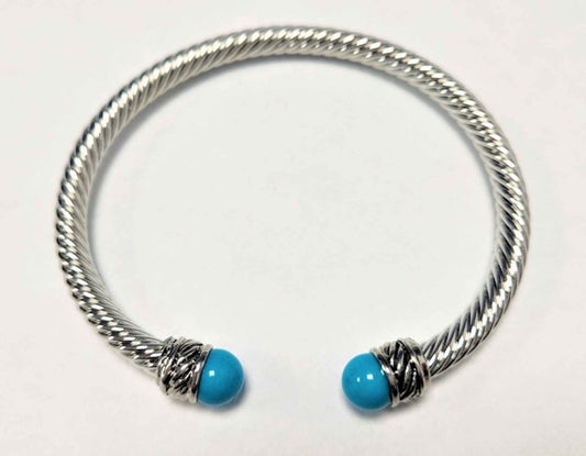 B-121  Designer Inspired Turquoise Tip Cable Bracelet