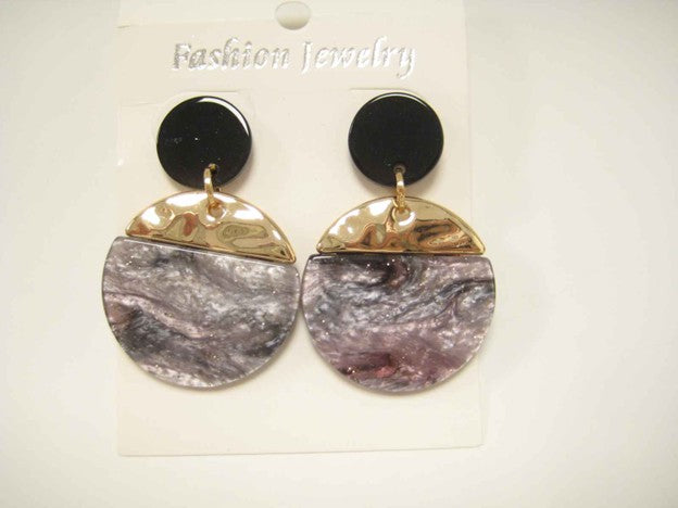 E-105  Grey and Black Double Drop Pierced Earring