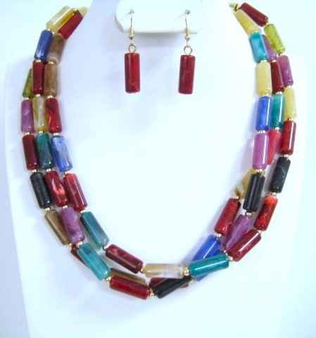 NE-023  Multi Color Lucite 3 Strand Tubes