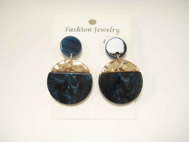 E-104  Dark Green and Gold Round Drop Pierced Earring