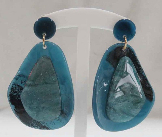 E-102  Teal Lucite Drop Pierce Earring