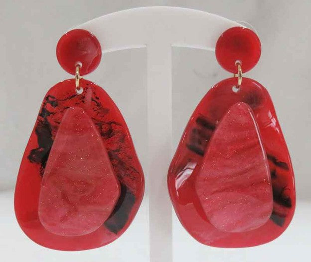 E-103  Burgundy Lucite Drop Pierced Earrings