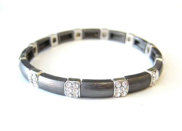 B-124  Hematite and Rhinestone Stretch Bracelet