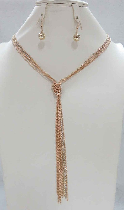 NE- 063  Gold Bead Chain with Crystal Lariat