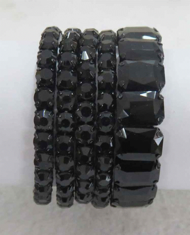 B-115   Black 5 Row Crystal Stretch Bracelet