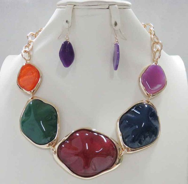 NE-076  Multi Color Lucite Rocks Necklace