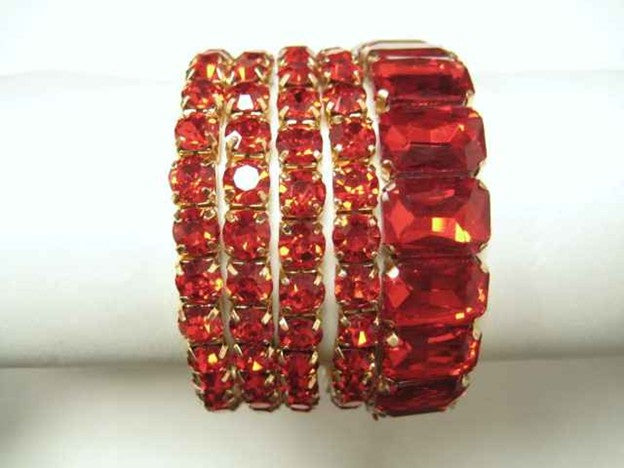 B-114  Red 5 Strand Crystal Stretch Bracelet