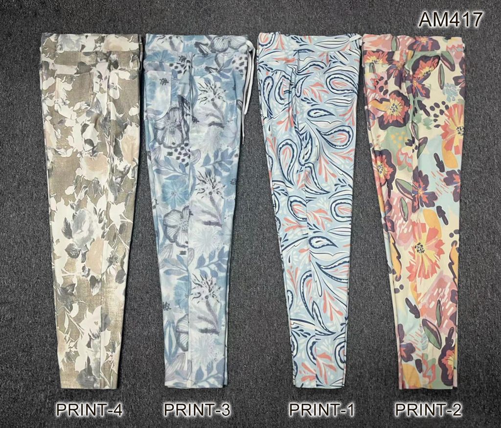007- Creation Blue and Pink Stretch Pocketed Pants