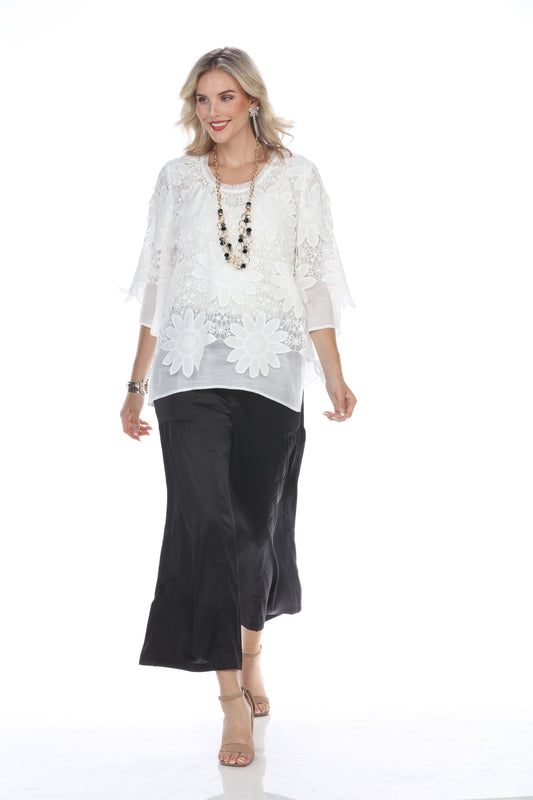 005- Arisa A White Lace Flower Hi-Lo Top