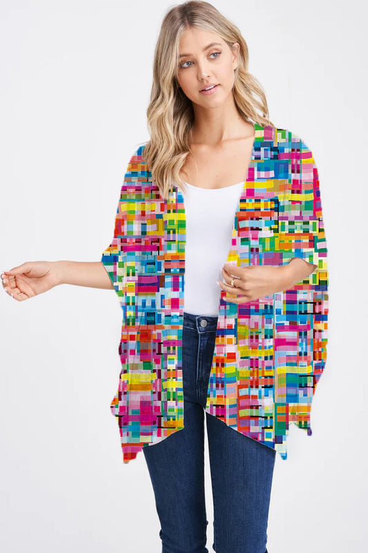 025- ET Lois Multi Color Squares Graphic Print Knit Wrap