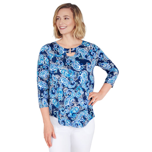 036- Ruby Road Shades of Blue Cut-Out Paisley Top