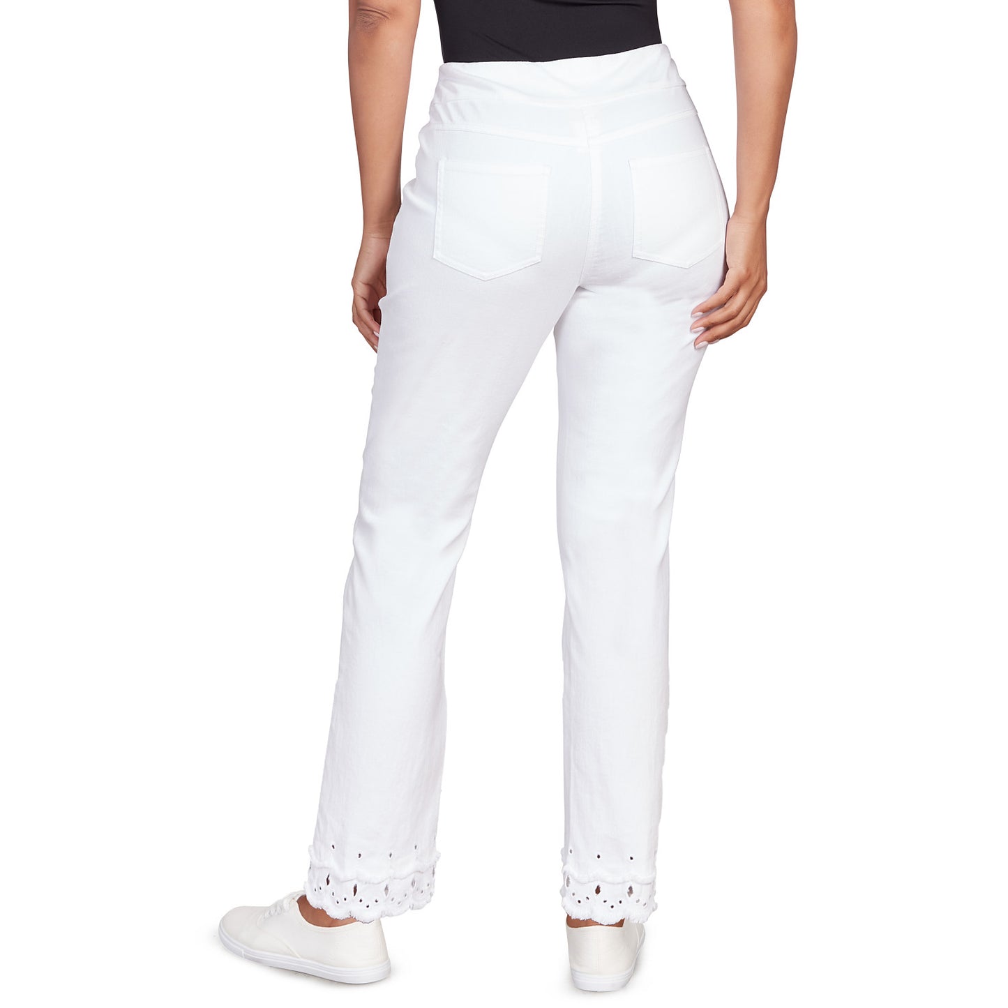 036- Ruby Road Double Fringed White Stretch Jeans