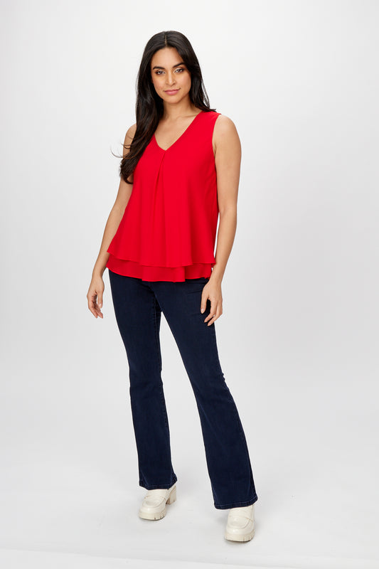 037- Vecceli Sleeveless Layered Pocket Top - Red