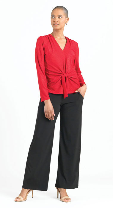 002- Clara Sun Woo Red "V" Neck Sparkle Tie Top