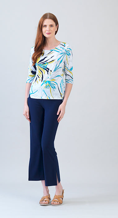 002- Clara Sun Woo White and Multi Color 3/4 Sleeve Top