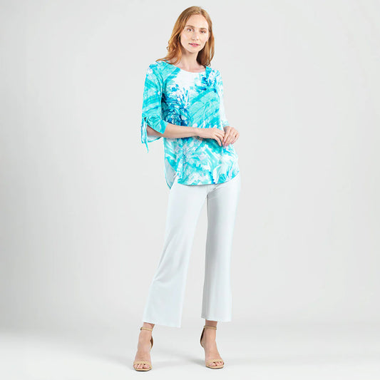 002- Clara Sun Woo Turquoise and White Tie Sleeve Top