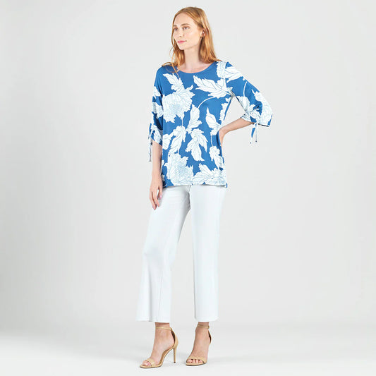 002- Clara Sun Woo Blue and White Floral Tie Sleeve Top