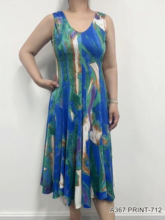 007- Creation Blue and Green Sleeveless Dress