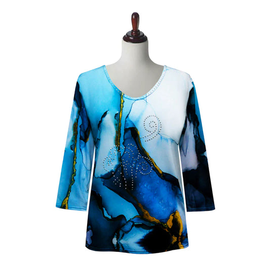 010- Valentina Blue and Gold Splash Print Top