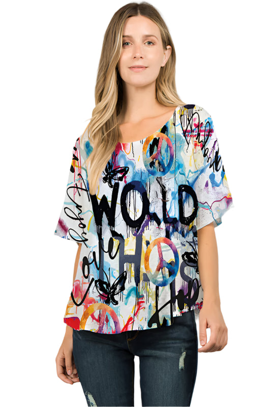 025- ET Lois World Peace Knit Short Sleeve Top