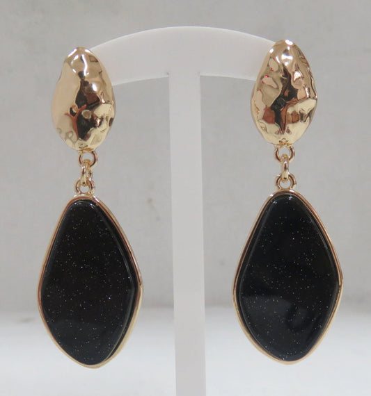 T-113  Black Sparkle Teardrop with Gold Top