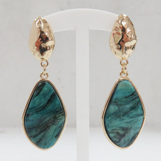 E-112  Teal Sparkle Teardrop with Gold Top