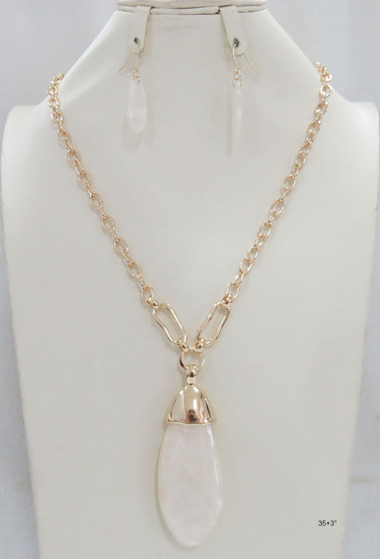 NE-192   Ivory Pearlized Orb on Long Gold  chain