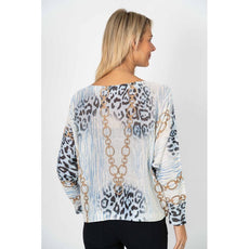 075- Look Mode Leopard and Zebra Sweater - Blue