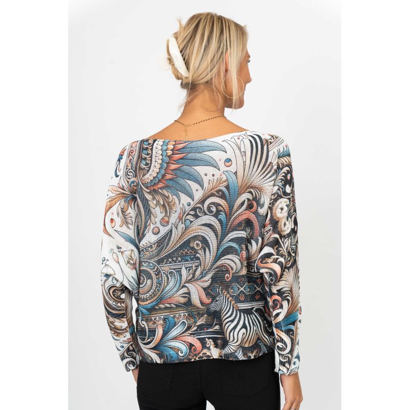 075- Look Mode Multi Color Feather and Zebra Sweater