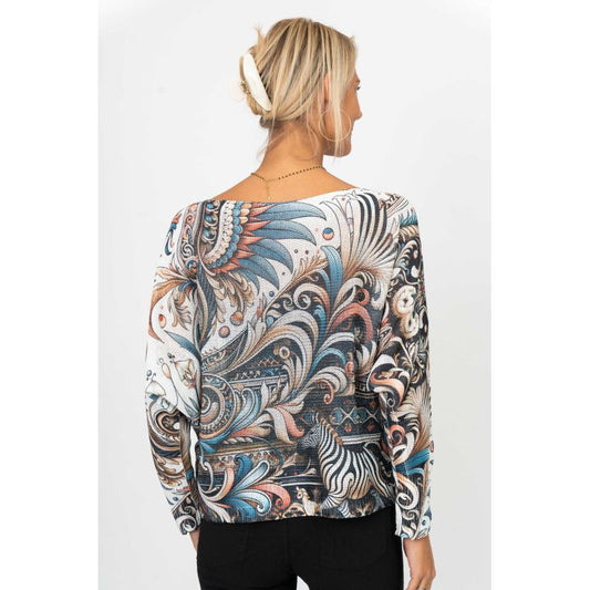 075- Look Mode Multi Color Feather and Zebra Sweater