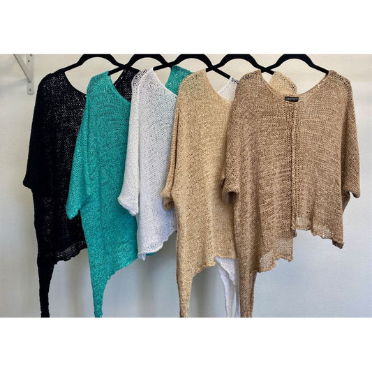 075- Look Mode Beige Open Weave Asymmetrical Sweater