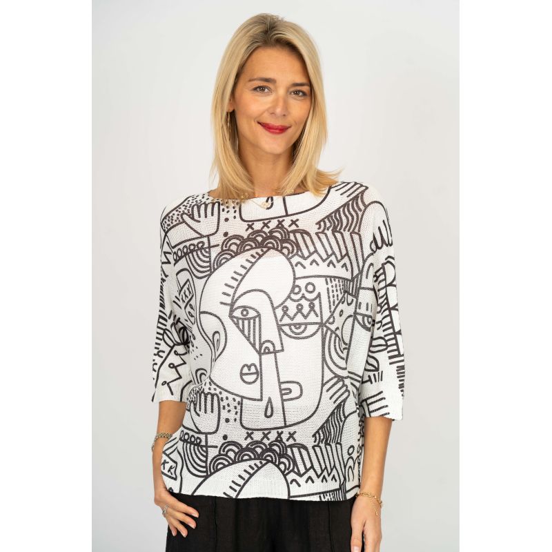 075- Look Mode Black and White Face Batwing Sweater