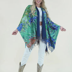 038- Very Moda Van Gogh Iris Fringed ruana