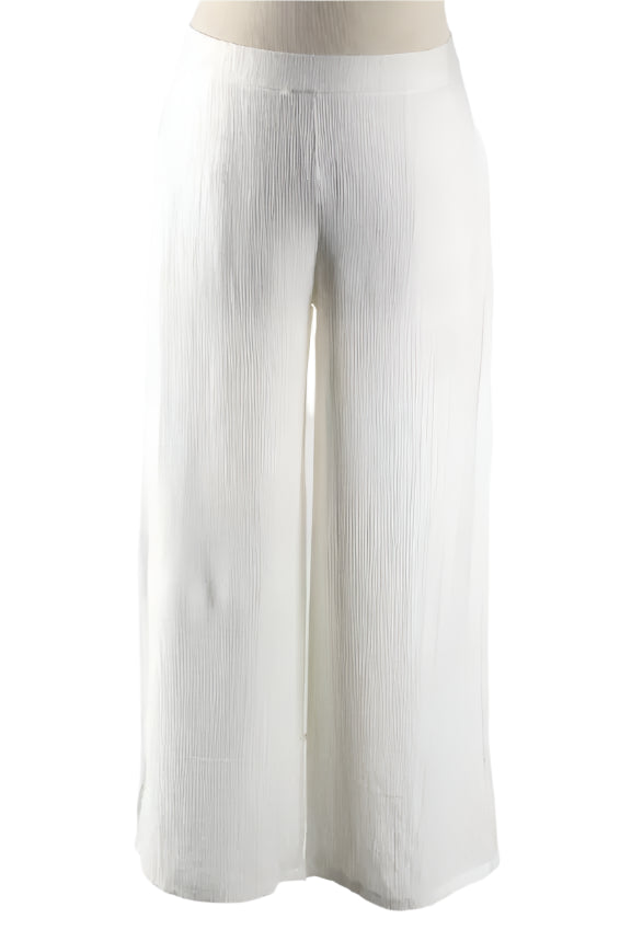 017- Damee White Wide Leg Crinkle Pants