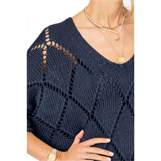 075- Look Mode Diamond Open Sweater - Navy