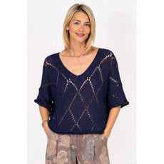 075- Look Mode Diamond Open Sweater - Navy