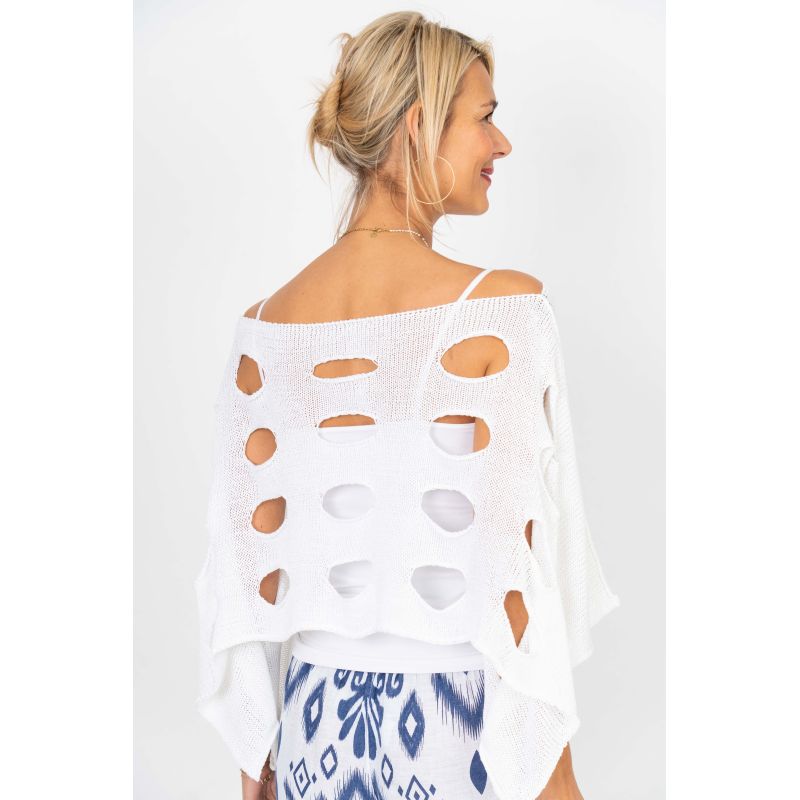 075- Look Mode Knit Hole Shrug - White