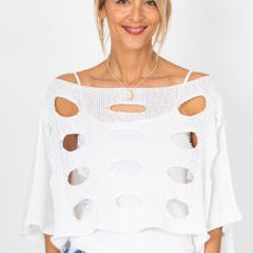 075- Look Mode Knit Hole Shrug - White