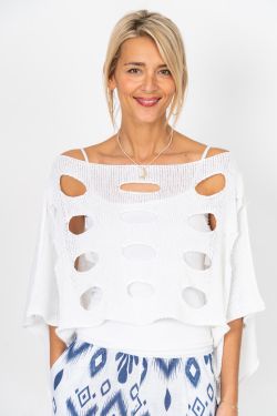 075- Look Mode Knit Hole Shrug - White