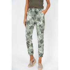 075- Look Mode Green Floral Gold Polka Dot Stretch Crinkle Pants