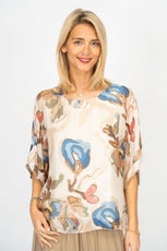 075- Look Mode Beige Floral Silk Top