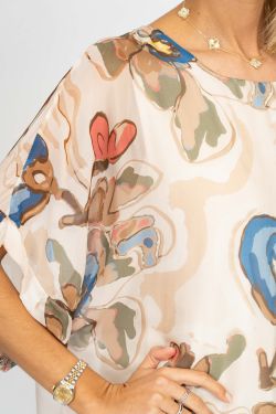 075- Look Mode Beige Floral Silk Top