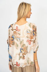 075- Look Mode Beige Floral Silk Top